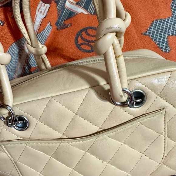 CHANEL ❤️🌟 CAMBON LIGNE MINI BOWLER BAG QUILTED CALF BEIGE LEATHER⭐️ - Picture 10 of 16